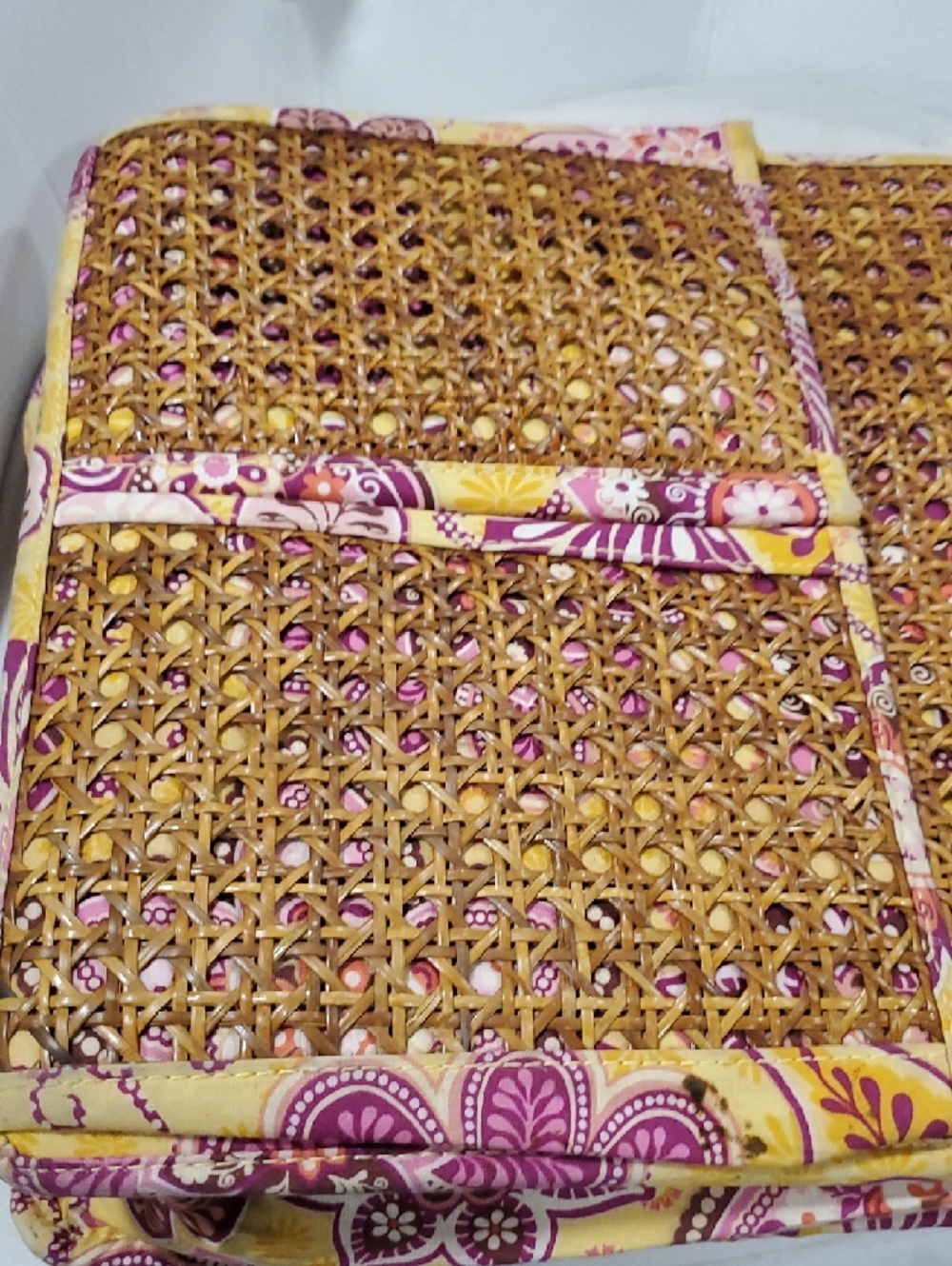 Vera Bradley Woven Rattan Tote with Pink & Yellow Paisley Trim - Picture 11 of 16